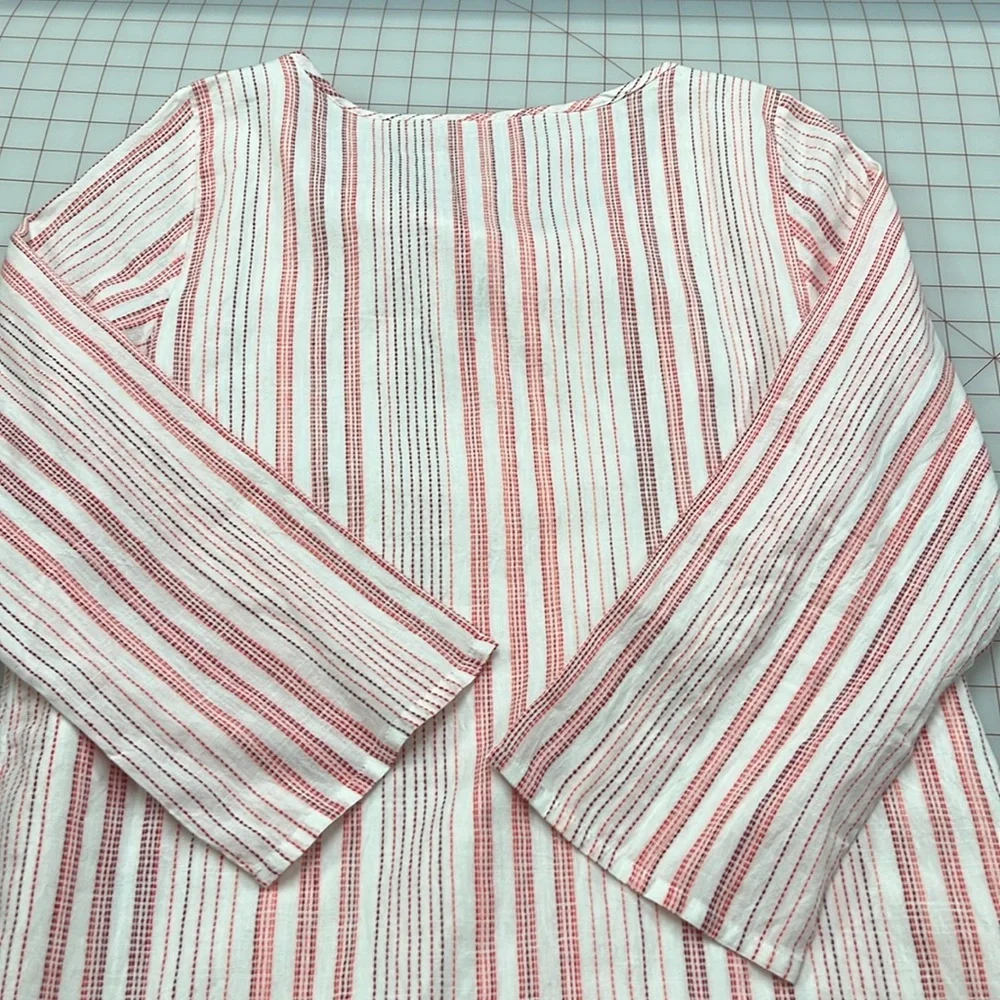 SOFT SURROUNDINGS Coastal Cottage Striped Embroidered Floral Tassel Tie Blouse M - Picture 8 of 16